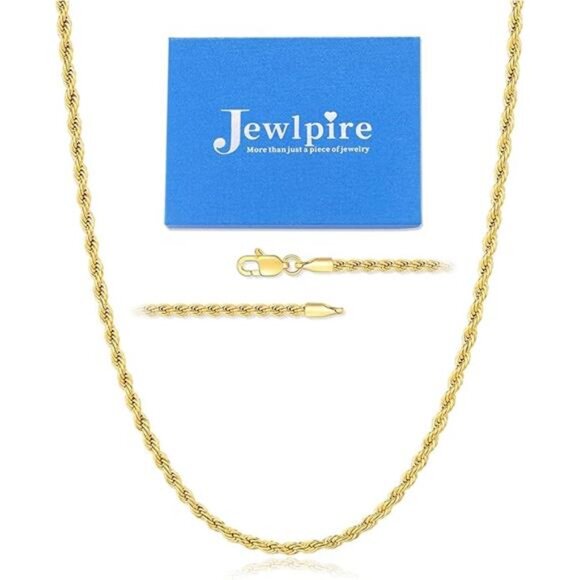 14K Gold Rope Chain Necklace, 2.5mm 3mm 4mm Mens Necklace